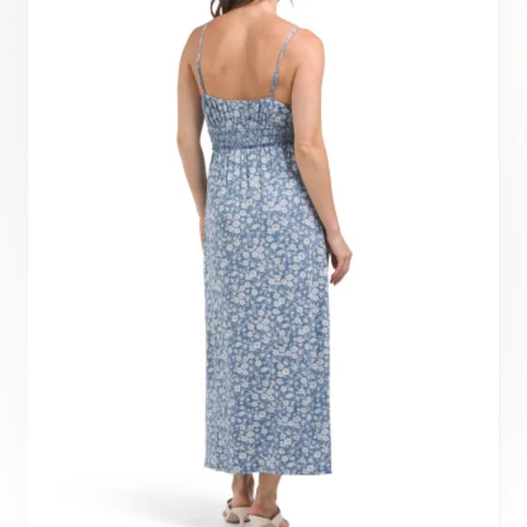 NWT - Lucky Brand Viscose Stretch Blue Floral Smocked Waist Maxi Dress - XL - Picture 2 of 15